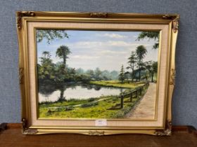 W. Gilbert, river scene, oil on canvas, framed