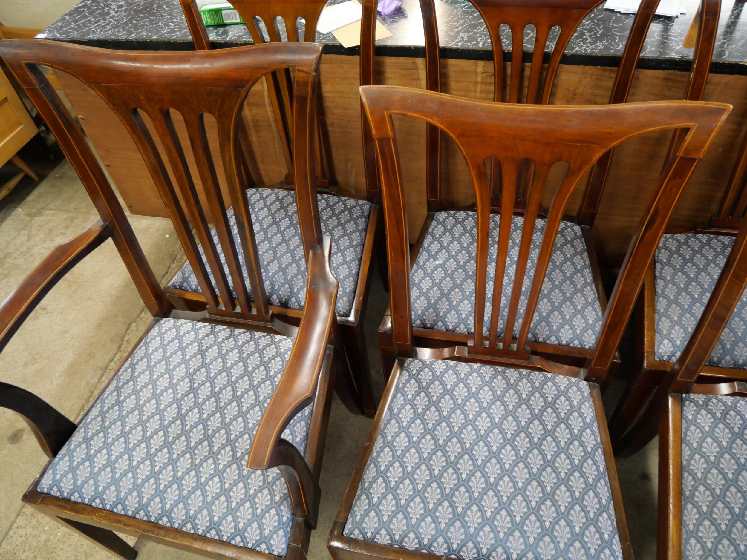 A set of eight Edward VII inlaid mahogany dining chairs - Image 4 of 4