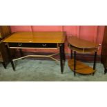 A G-Plan Librenza tola wood and black two drawer desk and hall table