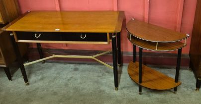A G-Plan Librenza tola wood and black two drawer desk and hall table