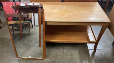A teak framed mirror and a coffee table