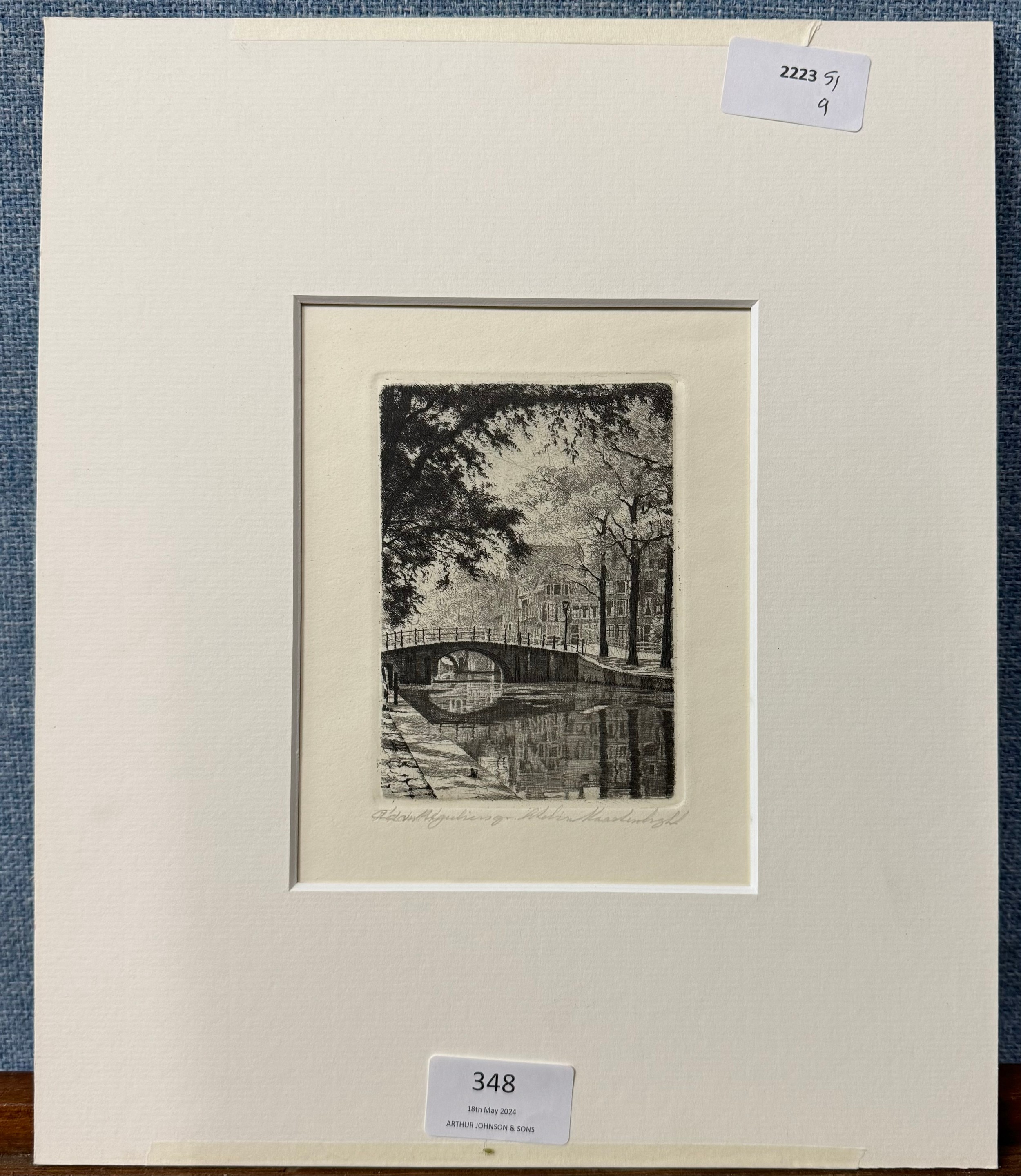 Maarten Langbroek (1918-1985), Amsterdam canal, etching, unframed