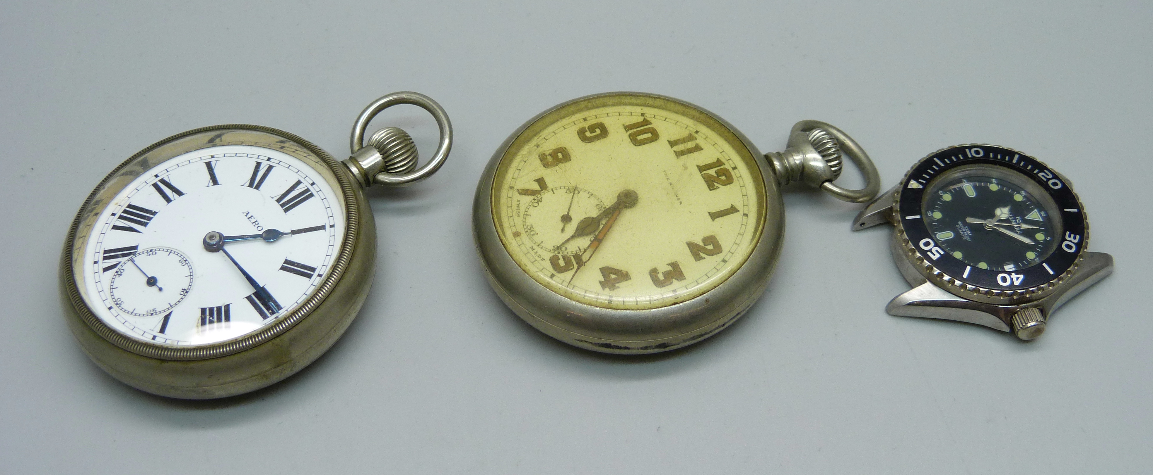 A Hallmark midi size diver's wristwatch and two top-wind pocket watches - Image 3 of 4