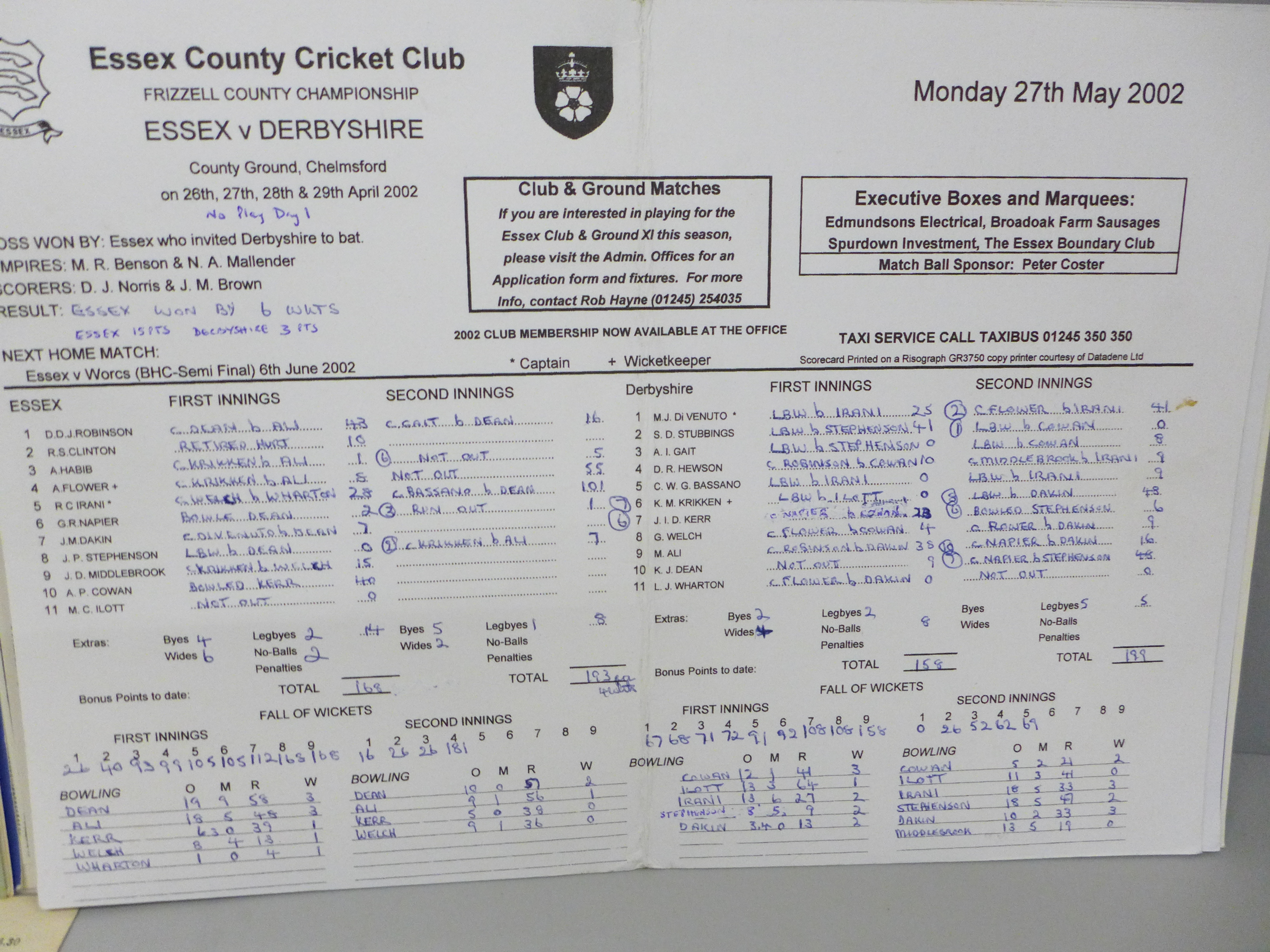 A collection of 124 cricket score cards from 1920s-2000s - Image 2 of 11