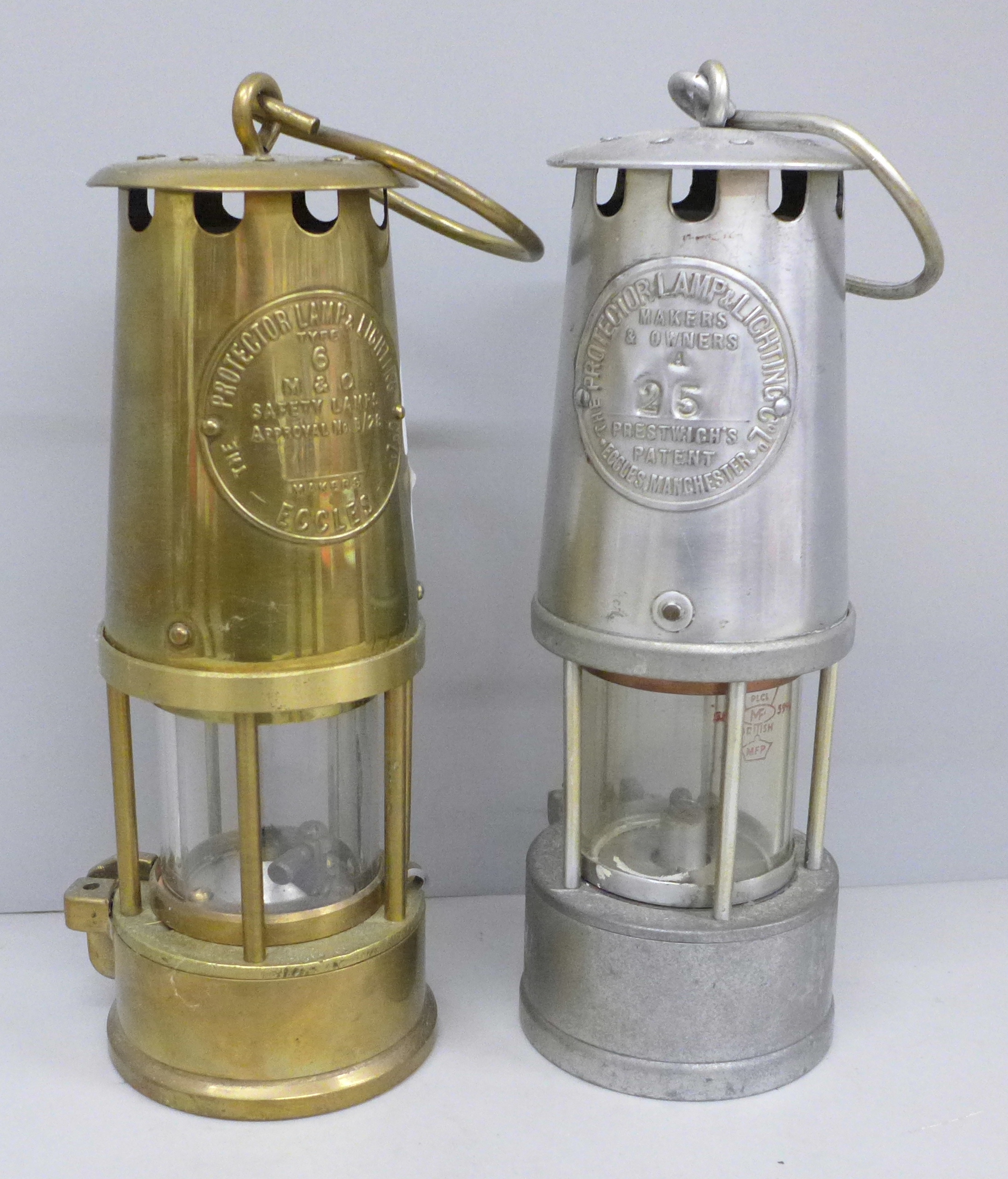 Two Eccles miner’s lamps, including Prestwich’s Patent