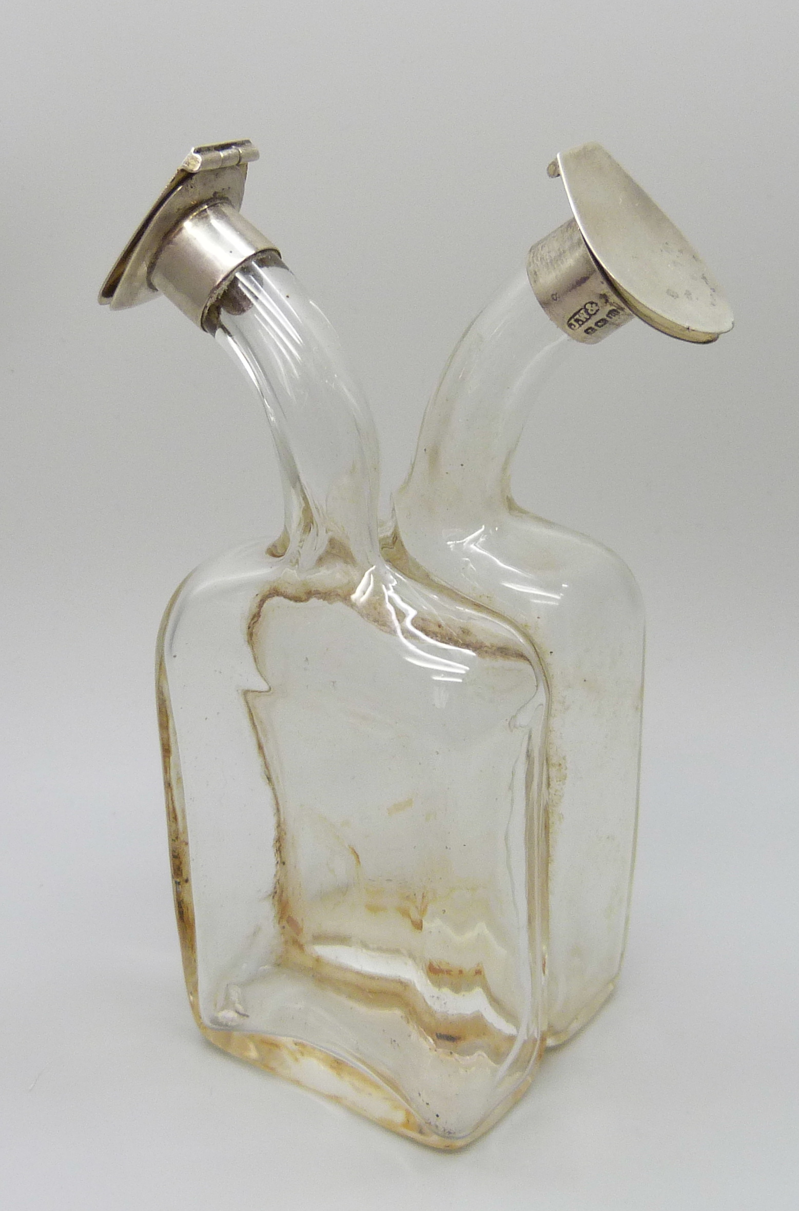 Silver mounted oil/vinegar glass bottle, J.W & S, Birmingham 1911, 13cm