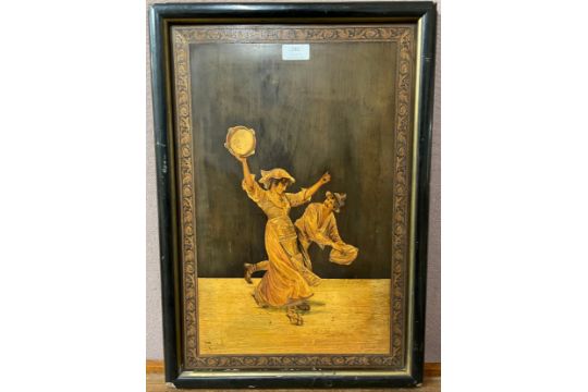 Almerico Gargiulo (Sorrento, Italy, 1843-1912), fruitwood inlaid panel depicting dancers, framed - Image 2 of 2