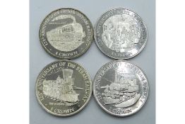 A lot of 4 Isle of Man 1998 'railway' thematic Crowns, commemorating the 125th anniversary of steam