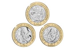 The complete 3-coin Isle of Man 2020 'A Christmas Carol' £2 set, all mint as issued or near so.
