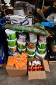 Pallet of Assorted Stock to include Paint, Fence Screening and Heaters. Viewing advised as some may