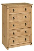 Corona Rustic 5-Drawer Chest - Solid Pine Wood - 8