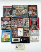 Seventeen pre-owned football themed Commodore 64/128 game cassettes (All items untested, sold as see
