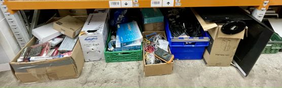 A quantity of new and pre-owned electrical items and accessories to include cables, monitors, router