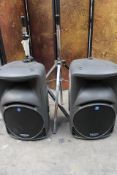 Two Mackie SRM 450 Powered PA Speaker with Stands - Pre-Owned.