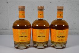 Three bottles of Matugga golden pot still rum (700ml).