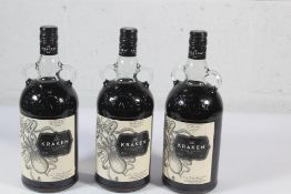 Three The Kraken Black Spiced Rum 3 x 1ltr.