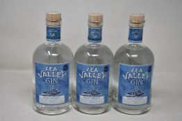 Three bottles of Lea Valley Gin (700ml) .