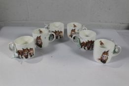 Six Royal Worcester Wrendale Designs by Hannah Dale Born To Be Wild mugs.