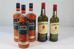 Three Whyte & Mackay Blended Scotch Whisky and Two Jameson Smooth Irish Whiskey 1 x 700ml 1 x 1ltr.