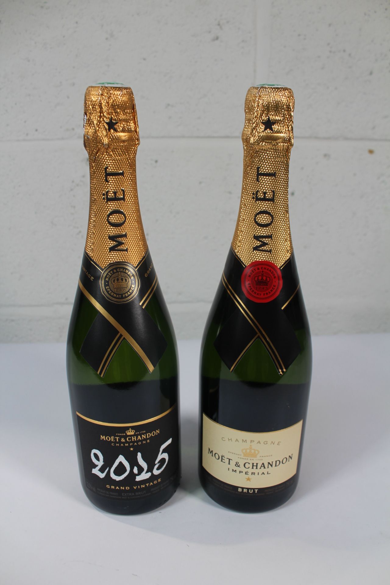 Moët & Chandon 2015 Vintage Champagne (12.5%) and Moët & Chandon Brut Impérial (12%), both 750ml.