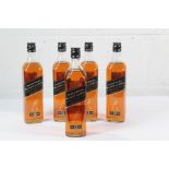 Five Johnnie Walker Black Label Blended Scotch Whisky Aged 12 Year 5 x 700ml.