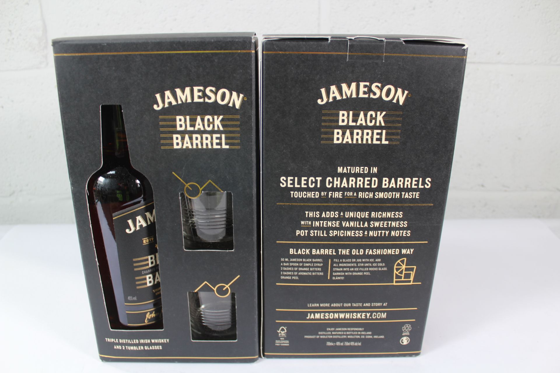 Two Jameson Black Barrel Triple Distilled Irish Whiskey and Two Tumblers (700ml, 40%).