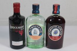Brockmans Dark Berries Intensely Smooth Gin 700ml, Plymouth Original Strength Gin 700ml and a Plymou