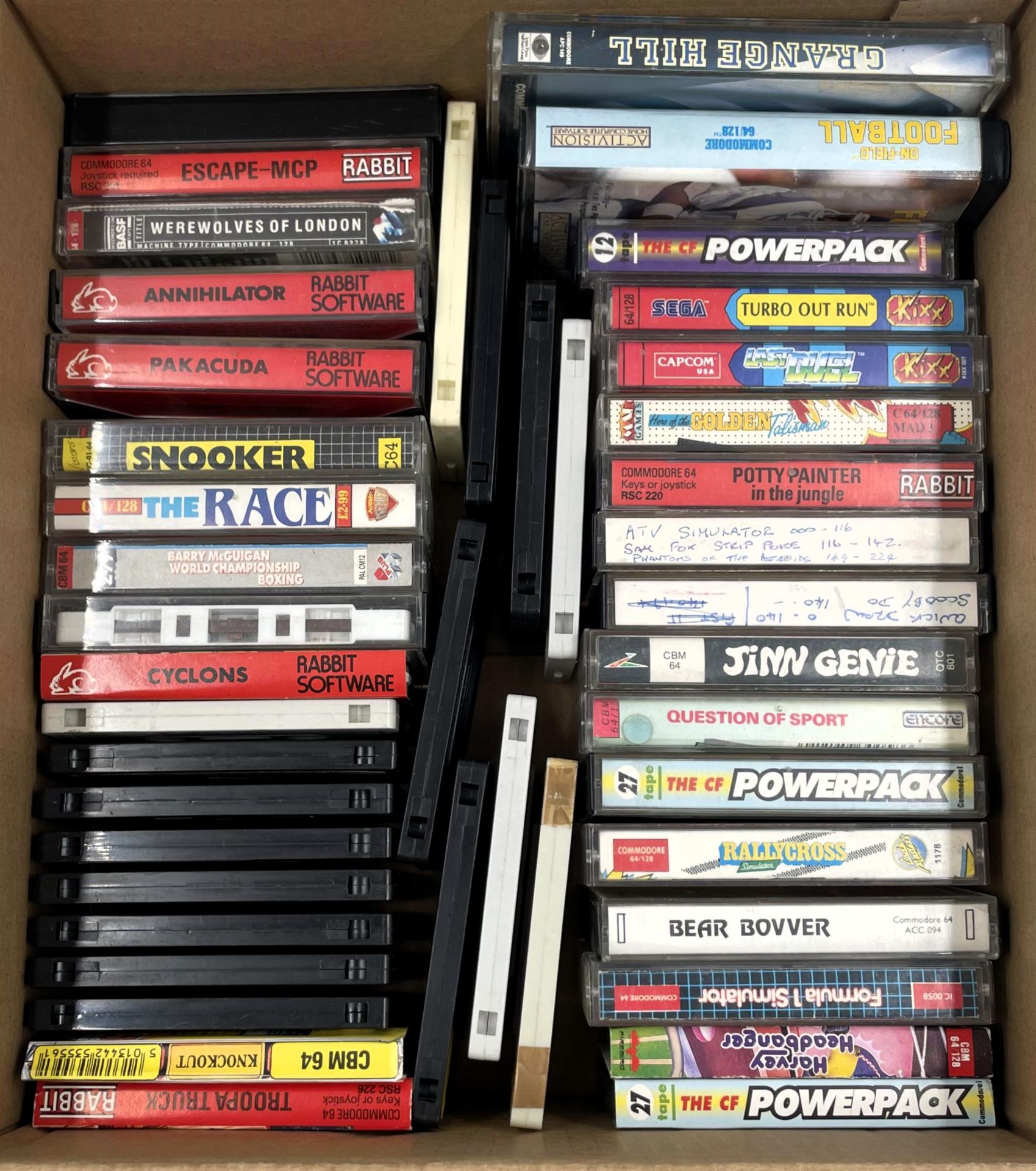Forty five pre-owned Commodore 64/128 Game Cassettes (All items untested, sold as seen).
