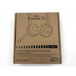 An as new Jabra Evolve 75 SE MS Wireless Stereo Headset (P/N: 7599-842-109).