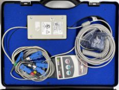 A pre-owned GE CardioSoft CAM-14 12 Lead Resting ECG System (Calibration required. Untested, sold as