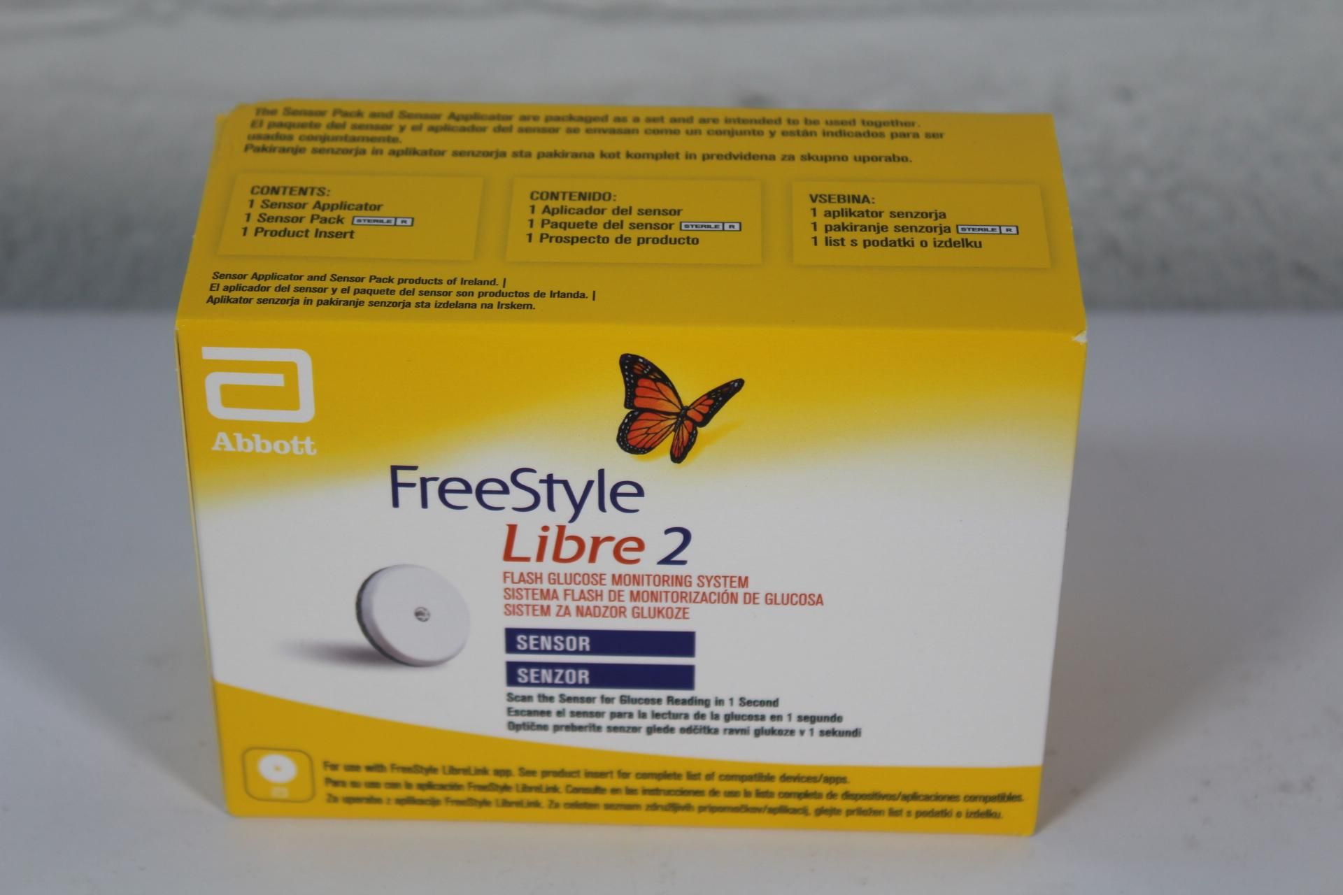 Abbott Freestyle Libre Sensor 2 Glucose Monitoring Sensor, Yellow/White (EXP: 2025-03-31). As New.