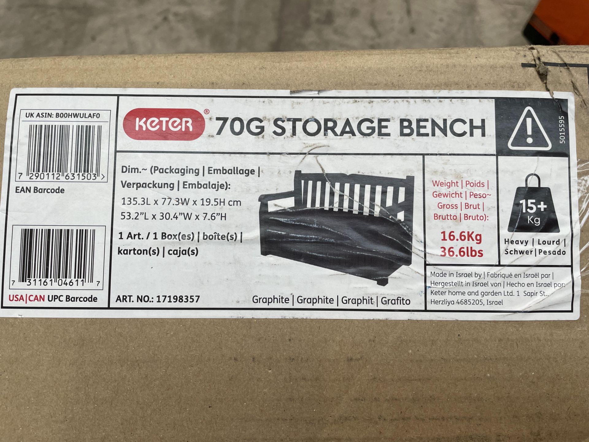 Keter 17198357 Bench/Storage Box - Graphite (viewing recommended).