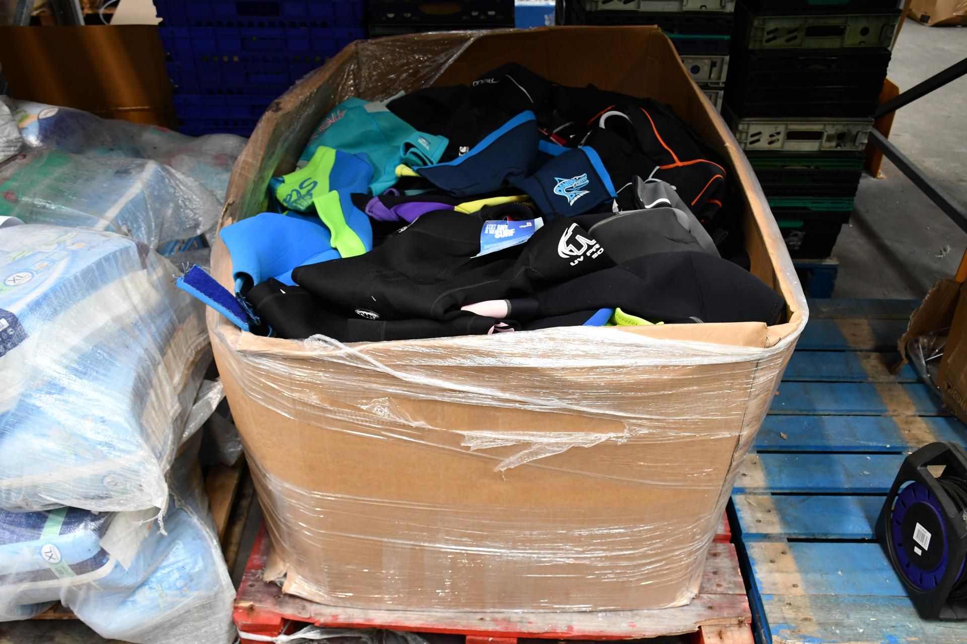 Box of Assorted Wetsuits including Quicksilver, Billabong, Osprey, Bannabite, Mixed Colours and Size