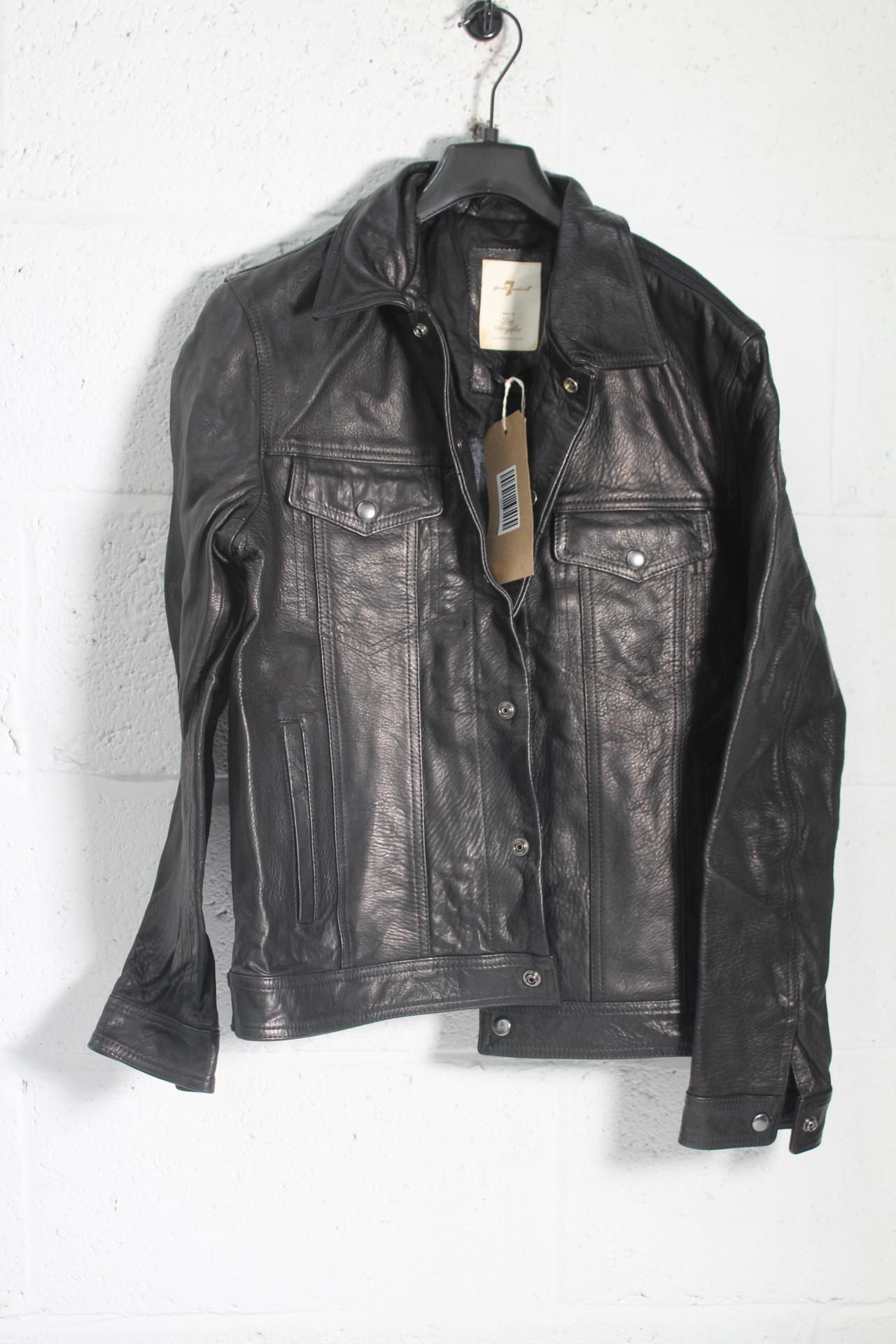 A men's pre-owned 7 For All Mankind Trucker Jacket - black leather (M).