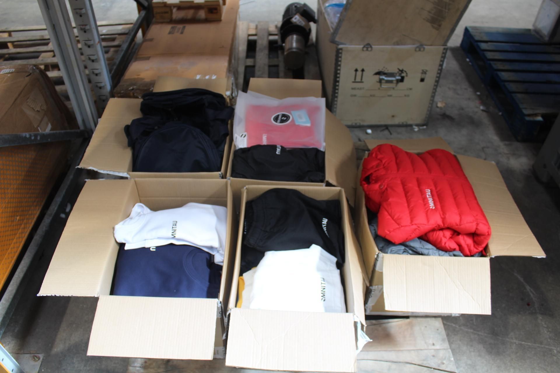 Five Boxes of Omnitau Sportswear Mixed, T-Shirts, Coats, Trousers, Jackets, Jumpers, Sports Bags Mix