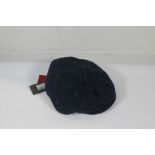 Arran Harris Tweed 8-Piece Cap in Blue/Black, Size L - 60cm.