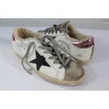 Golden Goose Super-Star Distressed Sneakers - White with Black Star/Lilac Heel - Womens' EU 39. NO B