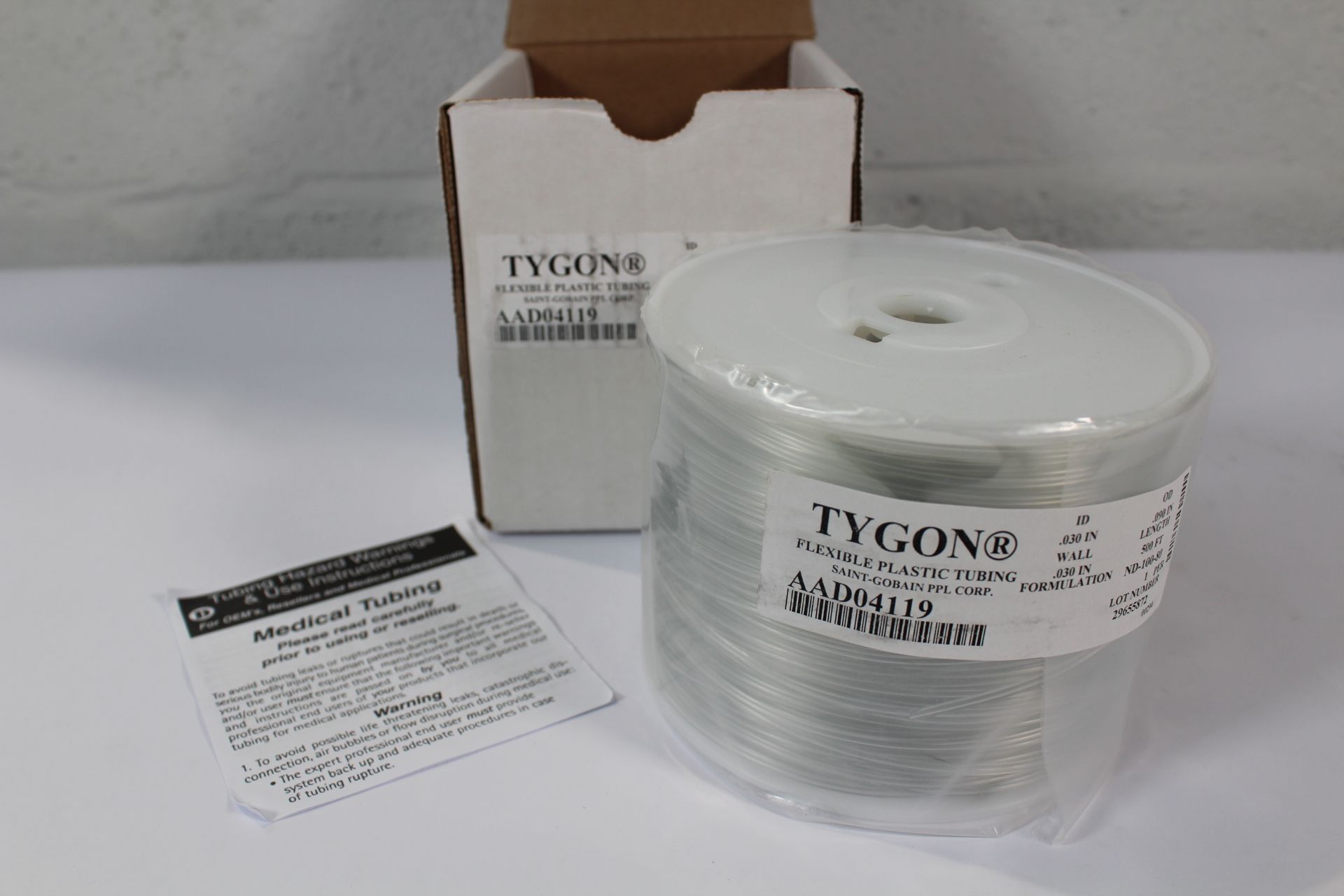 Saint Gobain AAD04119 Tygon Tubing .030 I.D. x .090 O.D. x .030" Wall - 500' Package Length.