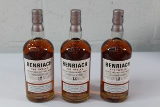 Three Benriach The Twelve Speyside 12yr Single Malt Scotch Whiskey 3 x 700ml.
