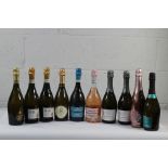 Ten Assorted Prosecco White/Rose Sparkling Wines to include Brilla!, M&S, Accadenia 10 x 750ml.