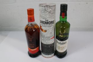 Three Bottles of Whiskey to include Glenfidich 12 Single Malt, Fire and Cane Single Malt and The Ard
