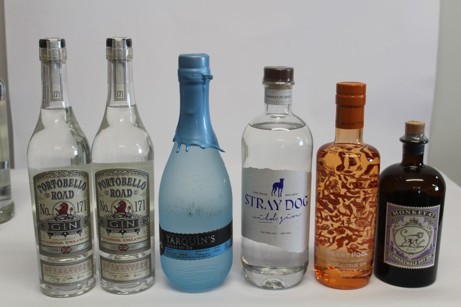 Two Portobello Road London Dry Gin 2 x 500ml, Monkey 47 Dry Gin 500ml, Stray Dog Wild Gin 750ml, Sil