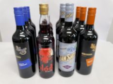 Four Blod Mead & Cherry Wine (14%) - 700ml, Three Jam Shed Malbec (13.5%), Three Kooliburra Shiraz (