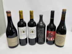 Six red wines: St. Andrea Egri Bikaver Superior Bull 2019 (14.5%), Nucli Tinto 2020 (13.5%), Art de