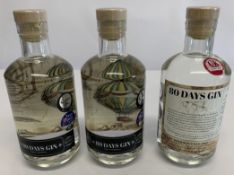 Three 80 Days Gin Made in Cornwall Gold Label 2021 3 x 40% 3 x 500ml.
