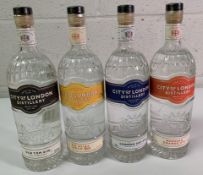 Four City of London Gins to include Old Tom, Murcian Orange, Six Bells Lemon and London Dry, 4 x 700