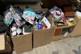 Five boxes of assorted miscellaneous items to include Homewares, Hardware, Toiletries and related.