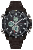 An as new Martyn Line 3011 Black Multi-Function Rubber Watch (Stock Image).