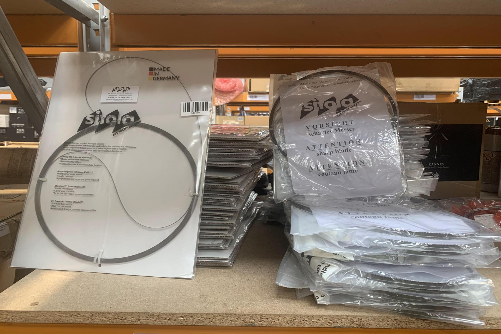 Approximately sixty Sitola Band Knife Blades to include a 3,0 x 0,6mm Typ3.2 Toothed and a 10 x 0.5m