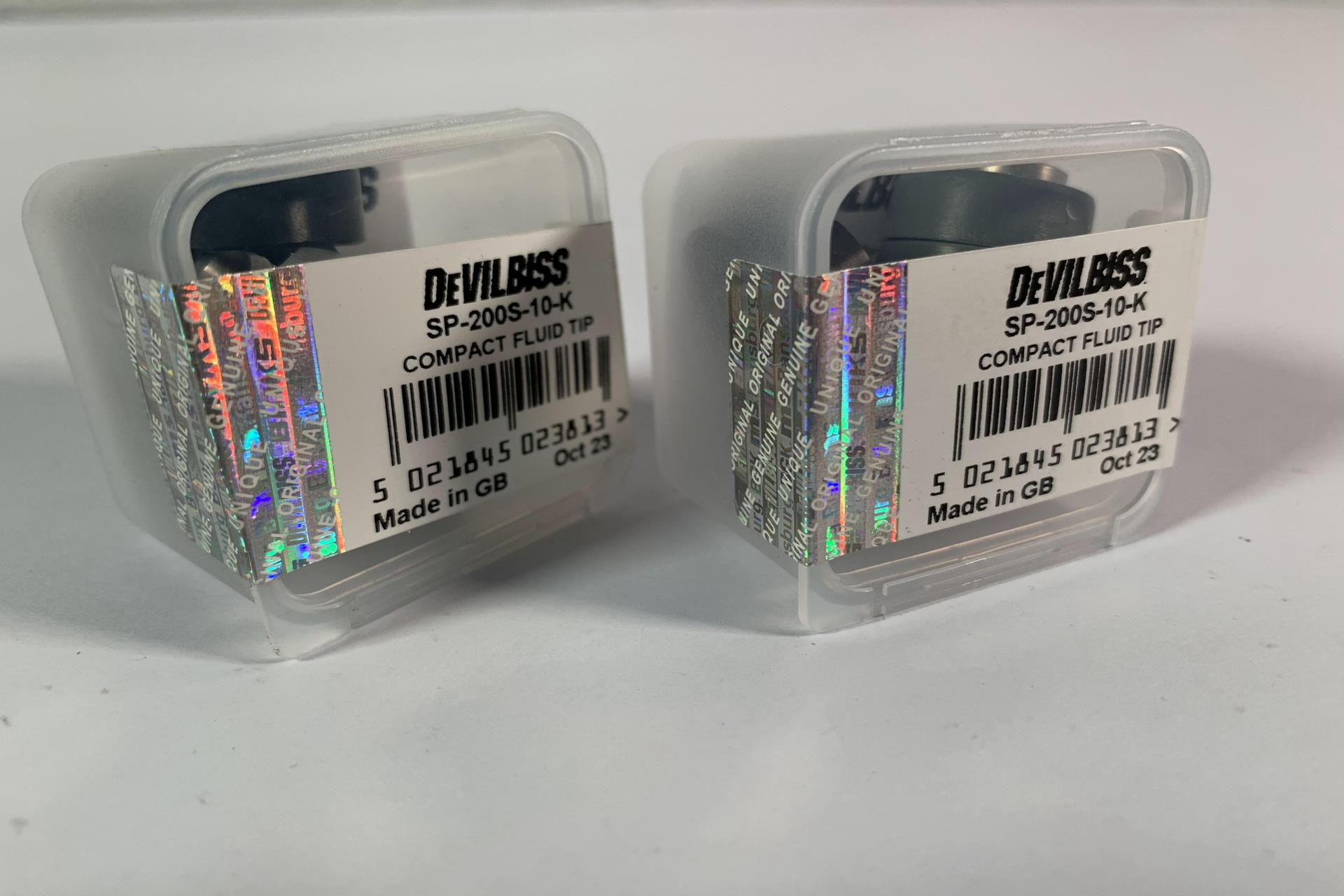 Two DeVilbiss Sealed Compact Fluid Tips (SP-200S-10-K) Boxed. .